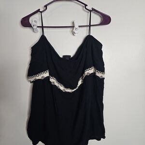 Torrid Black Crop Top with Cream Lace Trim